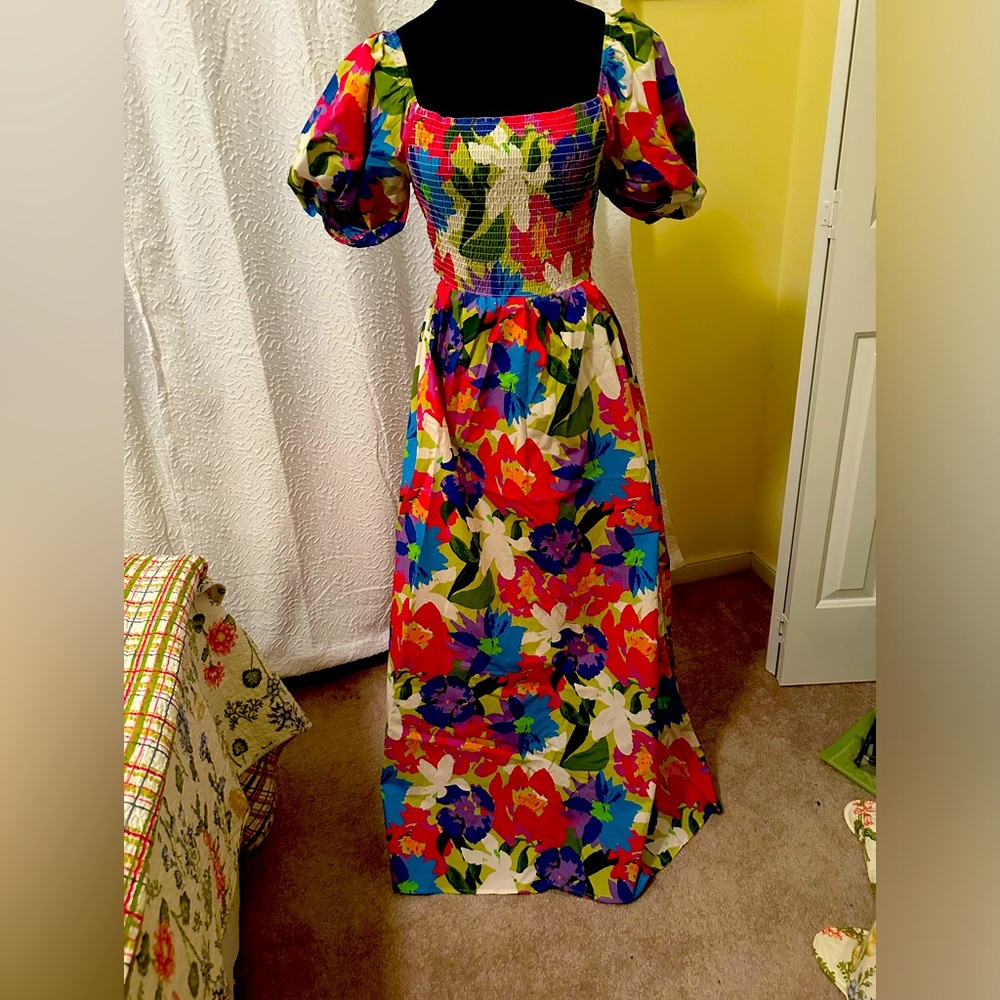 Cute summer long dress show off your back.  Bright floral